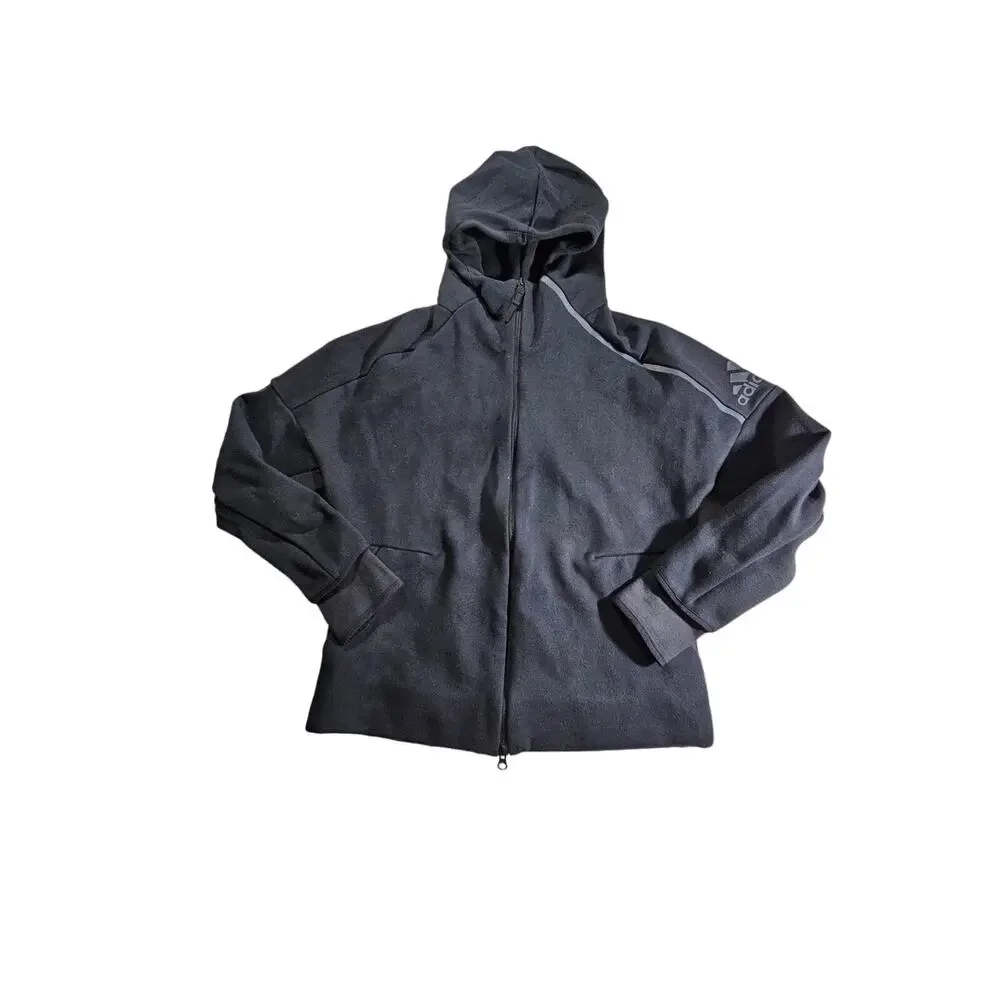 MENS Adidas full zip black logo hoodie size large (HRB)